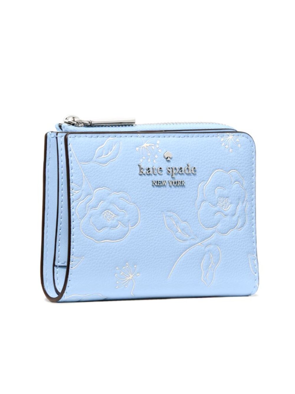 New Kate Spade Floral Small L-zip Wallet Pebble Leather North Star
